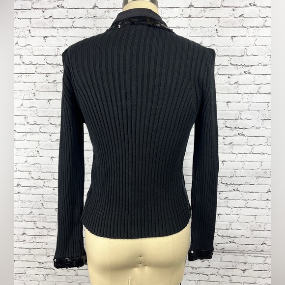 berek | black denim sequin jean jacket with knitted back petite size: MP - Picture 3 of 14